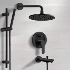 Matte Black Tub and Shower Faucet Set with Handheld, Rain Shower Head